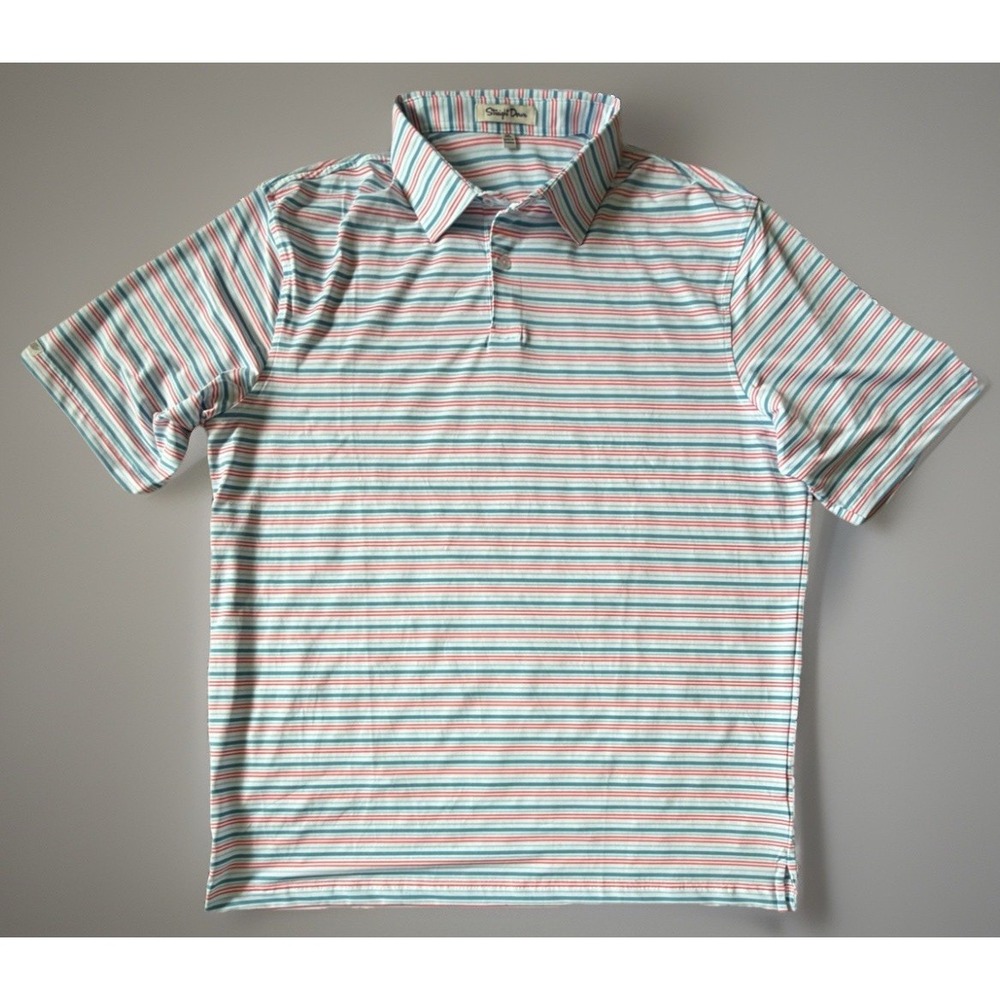Straight Down Short Golf Sleeve Polo Shirt Multicolor Striped Logo XXL 2XL JBHS